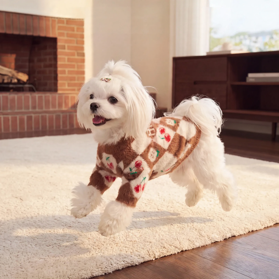 Thick knitted jacket for dogs with diamond pattern