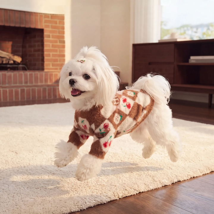 Thick knitted jacket for dogs with diamond pattern