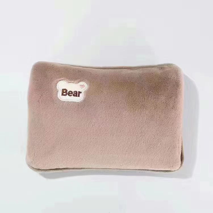 Electric hot water bottle with plush cover