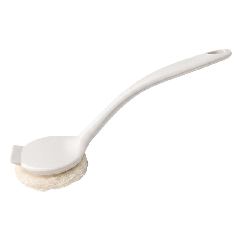 Pot brush with loofah sponge, long handle