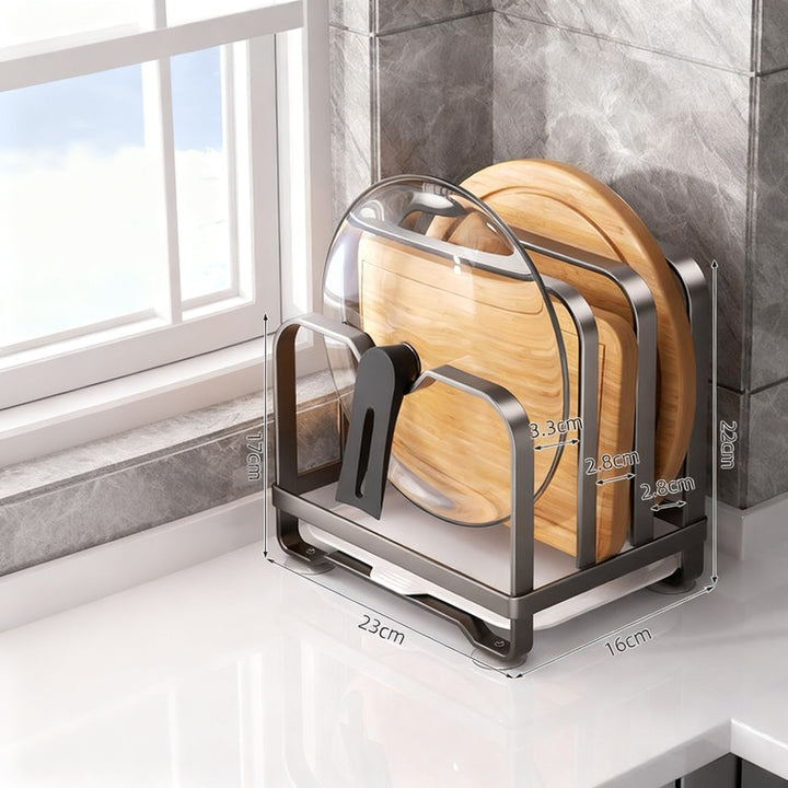 Kitchen stand for lids, knives, and cutting boards