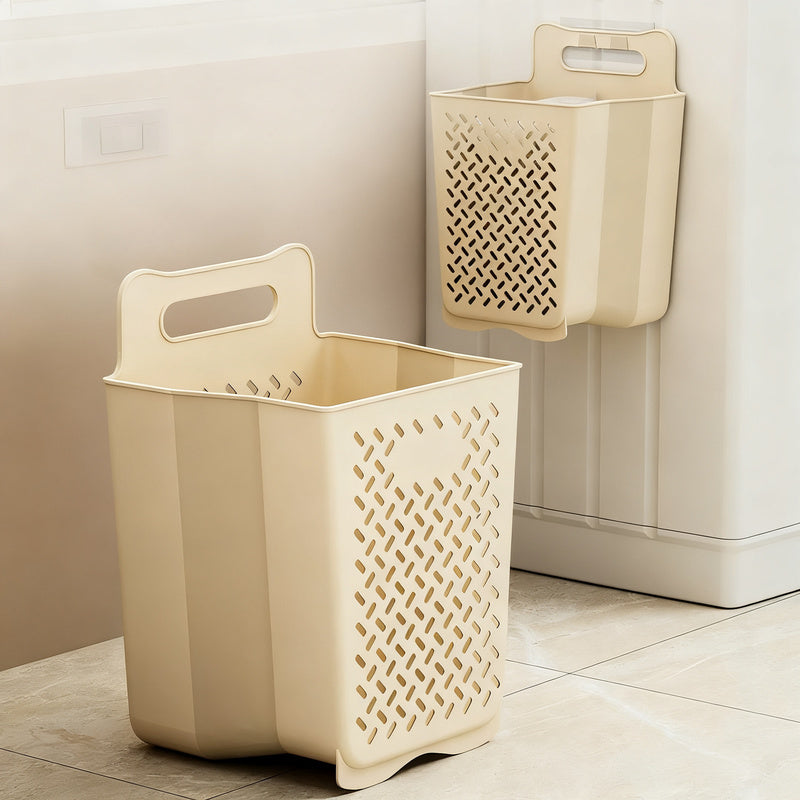 Foldable laundry basket for wall mounting