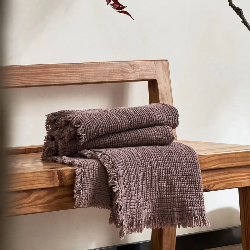 Four-layer cotton blanket, fringes, double color
