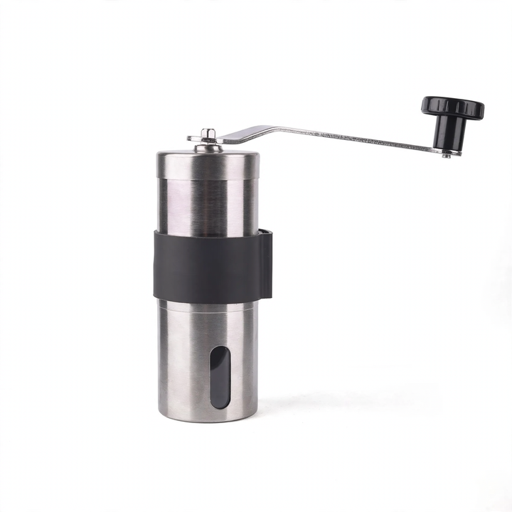 Hand-crank coffee grinder made of glass
