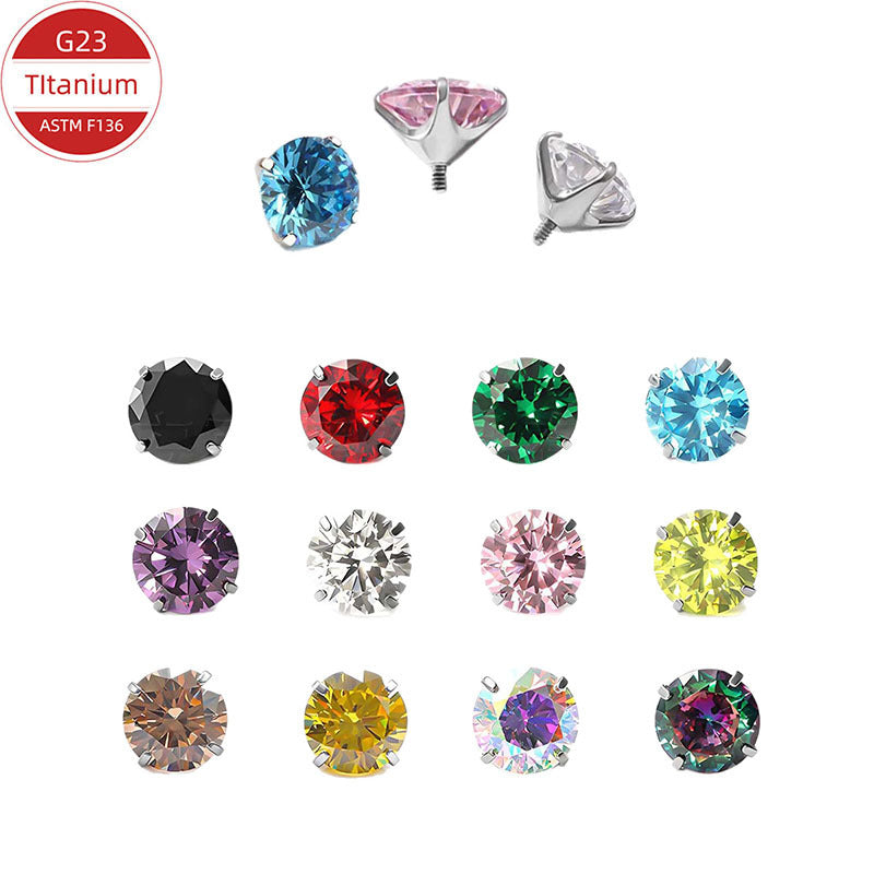 Titanium alloy earrings with zirconia, screw closure