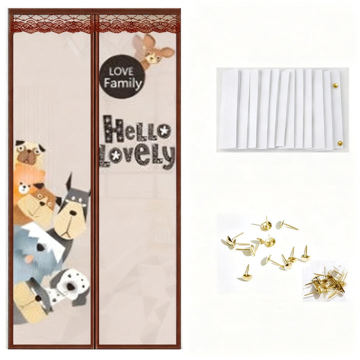 Magnetic insect screen door curtain with designs