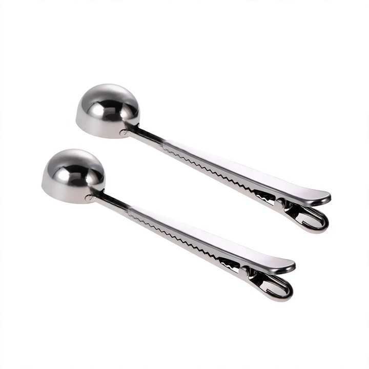 2-in-1 coffee spoon and clamp made of stainless steel