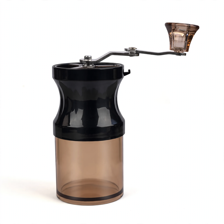 Hand-crank coffee grinder made of glass