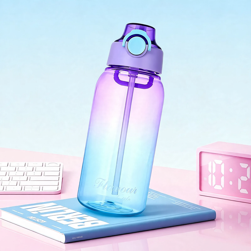 Sports water bottle 1 L with straw, gradient