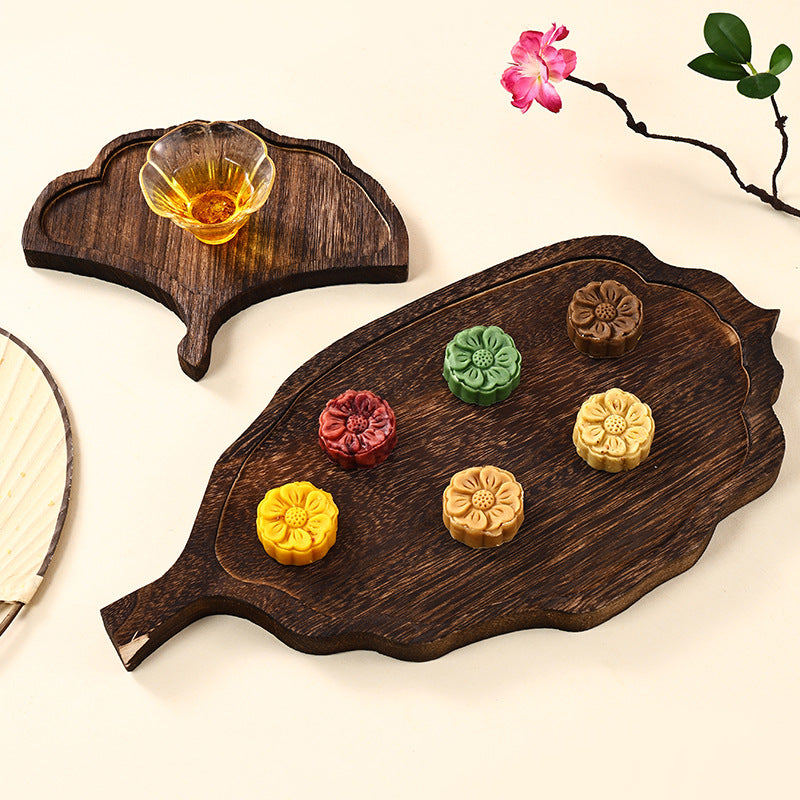 Wood serving tray, leaf shape, neochinese design