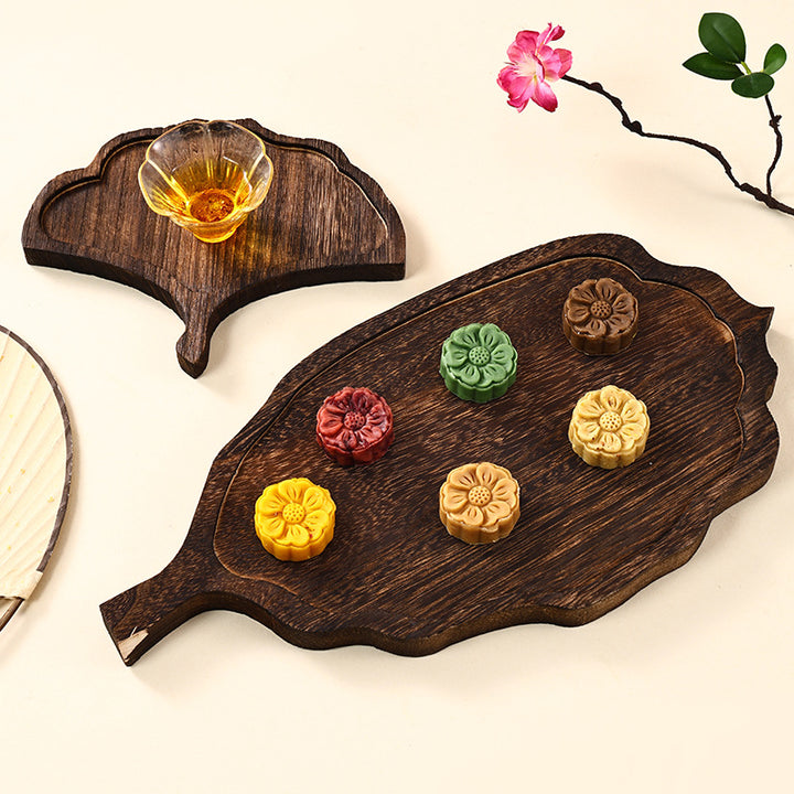 Wood serving tray, leaf shape, neochinese design