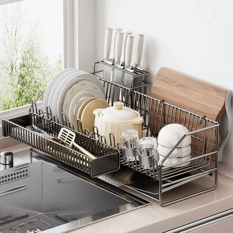 Dish rack with drip tray, expandable, steel frame