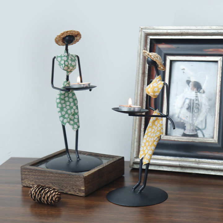 Candle holder made of iron, hand shape, vintage style