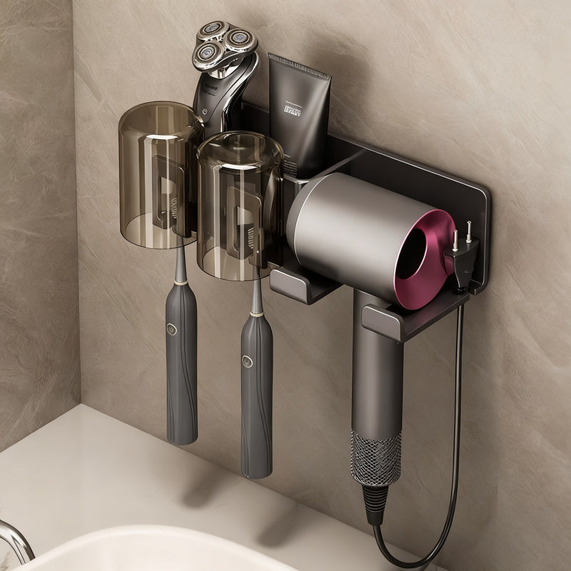 Toothbrush and hairdryer holder made of aluminum, suction cup