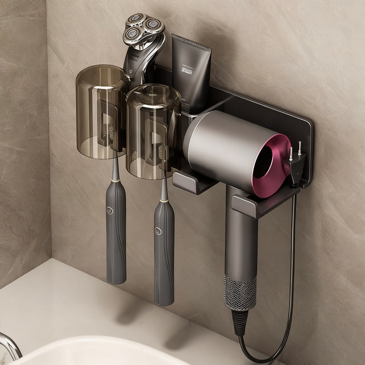 Toothbrush and hairdryer holder made of aluminum, suction cup