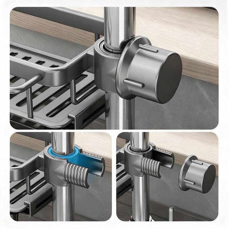 Aluminum sink organizer with drain tray