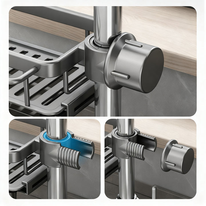 Aluminum sink organizer with drain tray