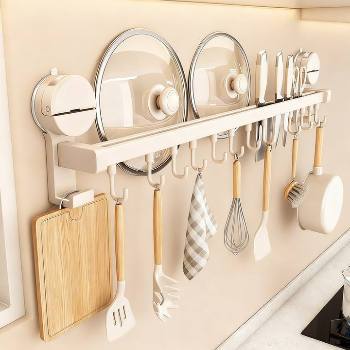 Kitchen hanging rod with hooks made of aluminum