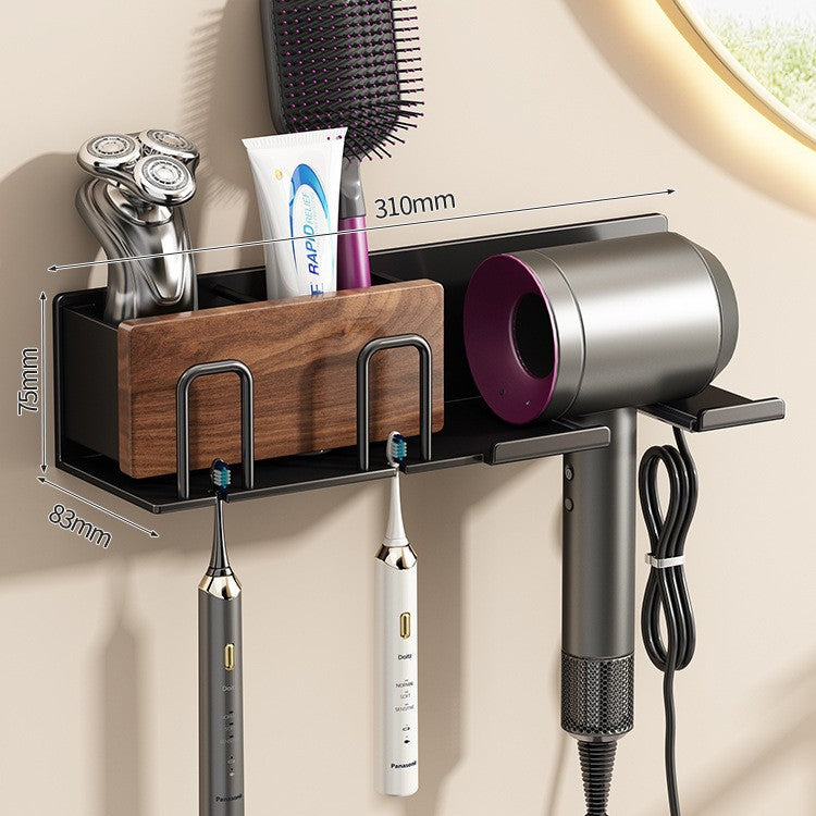 Toothbrush holder with hairdryer holder, wall-mounted