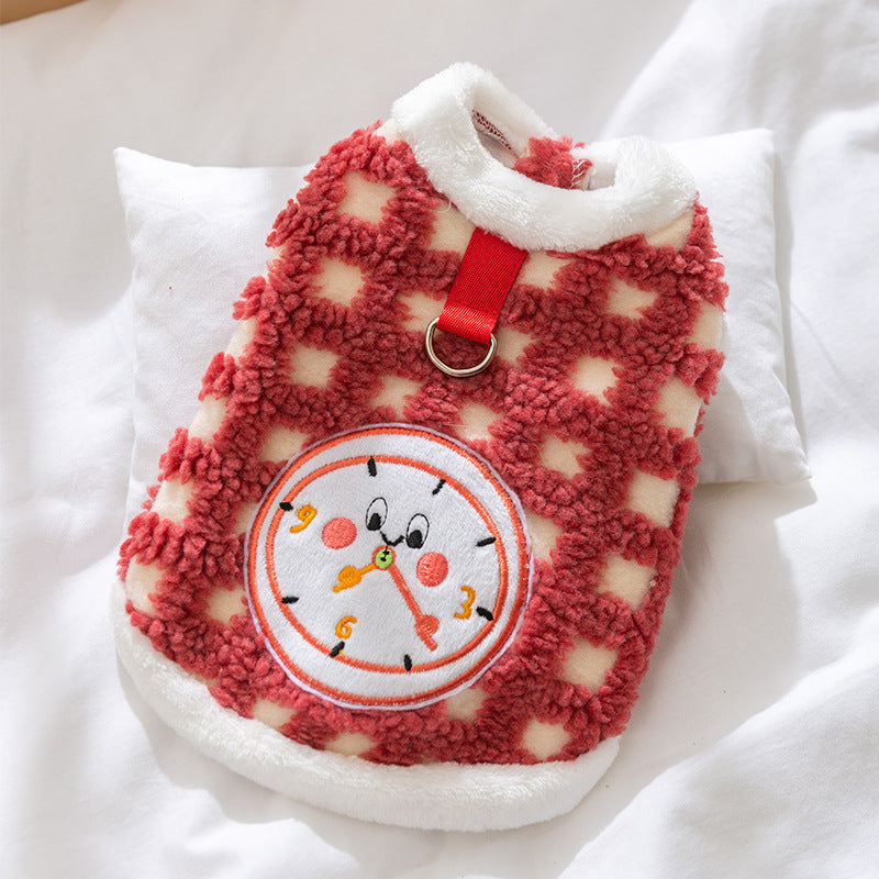 Fleece pullover with clock motif for cats and small dogs