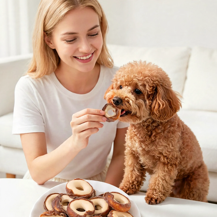 Dog chews with goat milk, dental care
