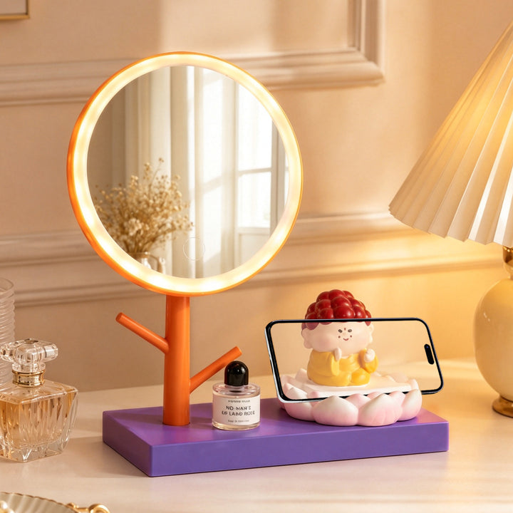 Cartoon-Phone-Stand with Makeup Mirror