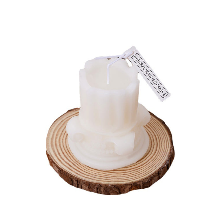 Handmade scented candle made of soy wax, pillar shape