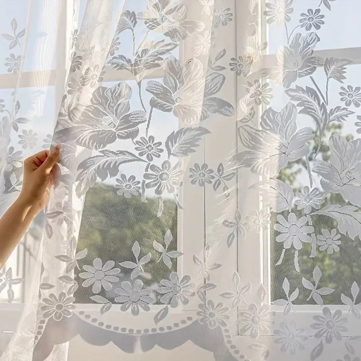 Lace curtain with floral pattern, 300×160 cm