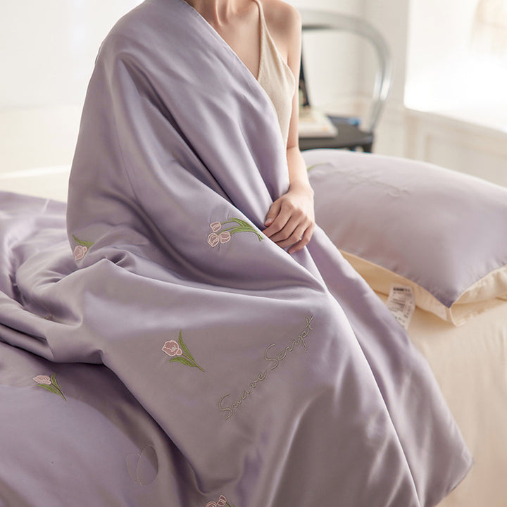 Bedding set made of lyocell-cotton with floral embroidery