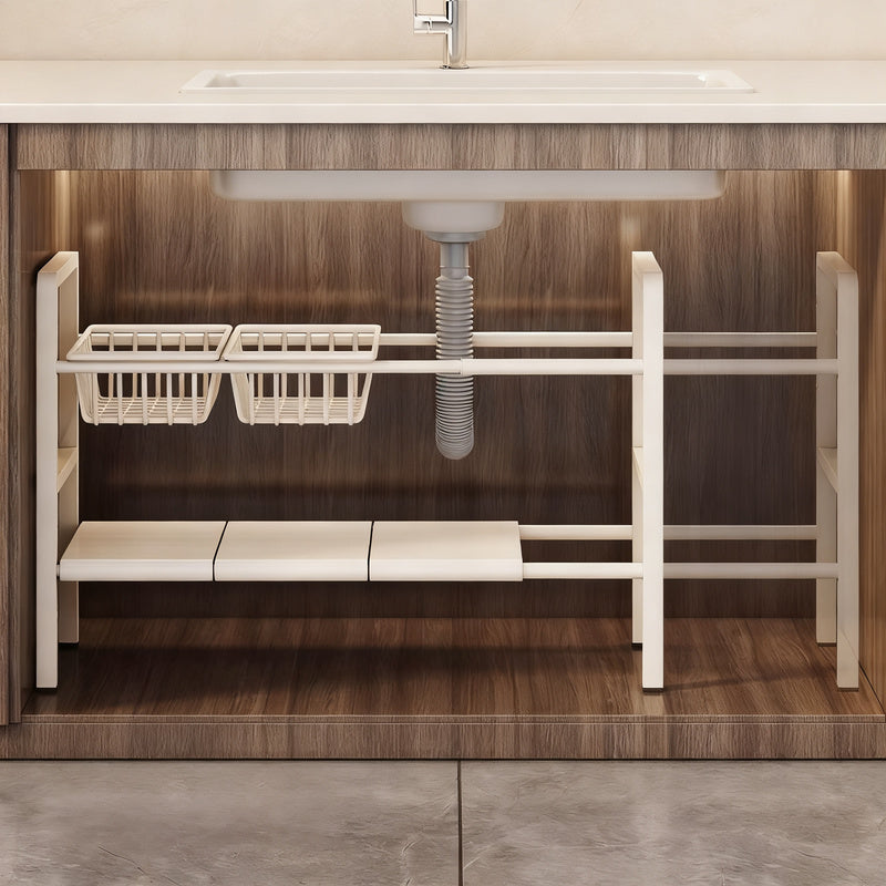 Expandable under-sink shelf for the kitchen