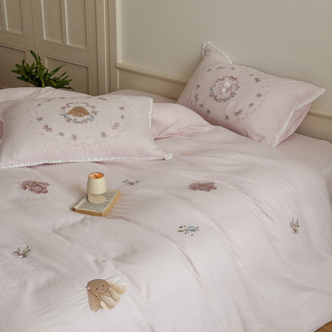 Cotton-linen bedding, 4-piece, floral pattern