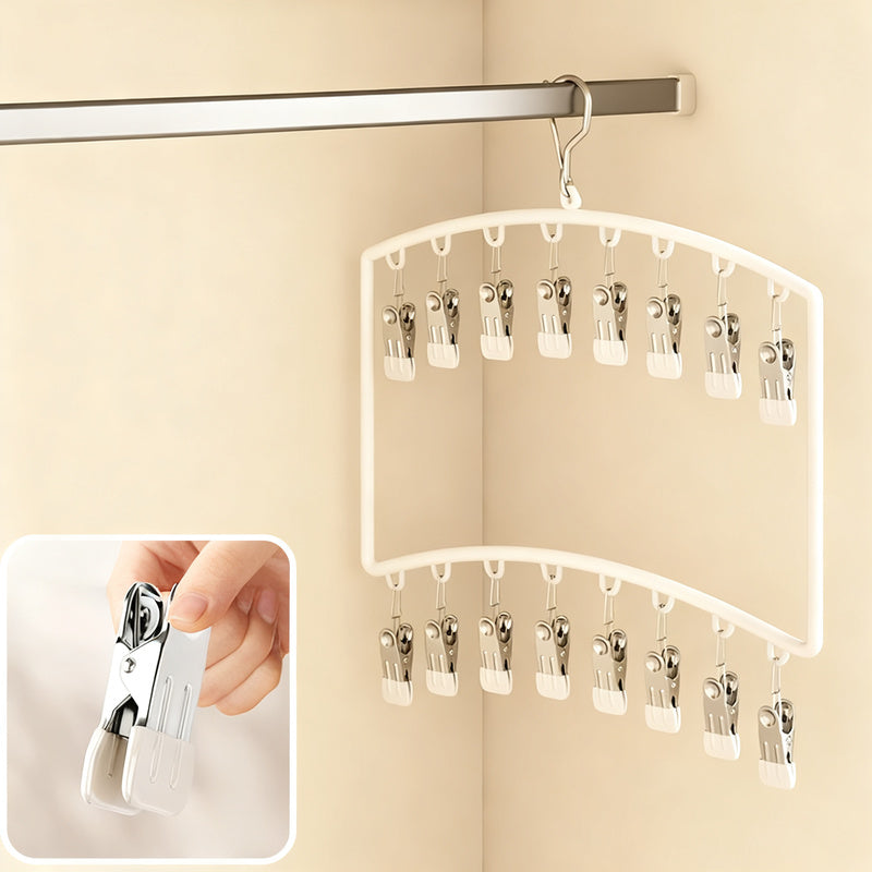 Clothes drying rack with clips for children