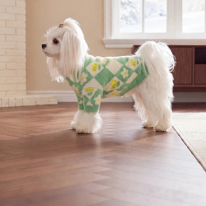 Thick knitted jacket for dogs with diamond pattern