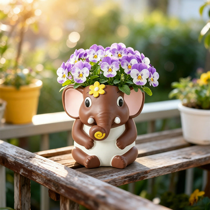Elephant flower pot made of plastic, hand-painted