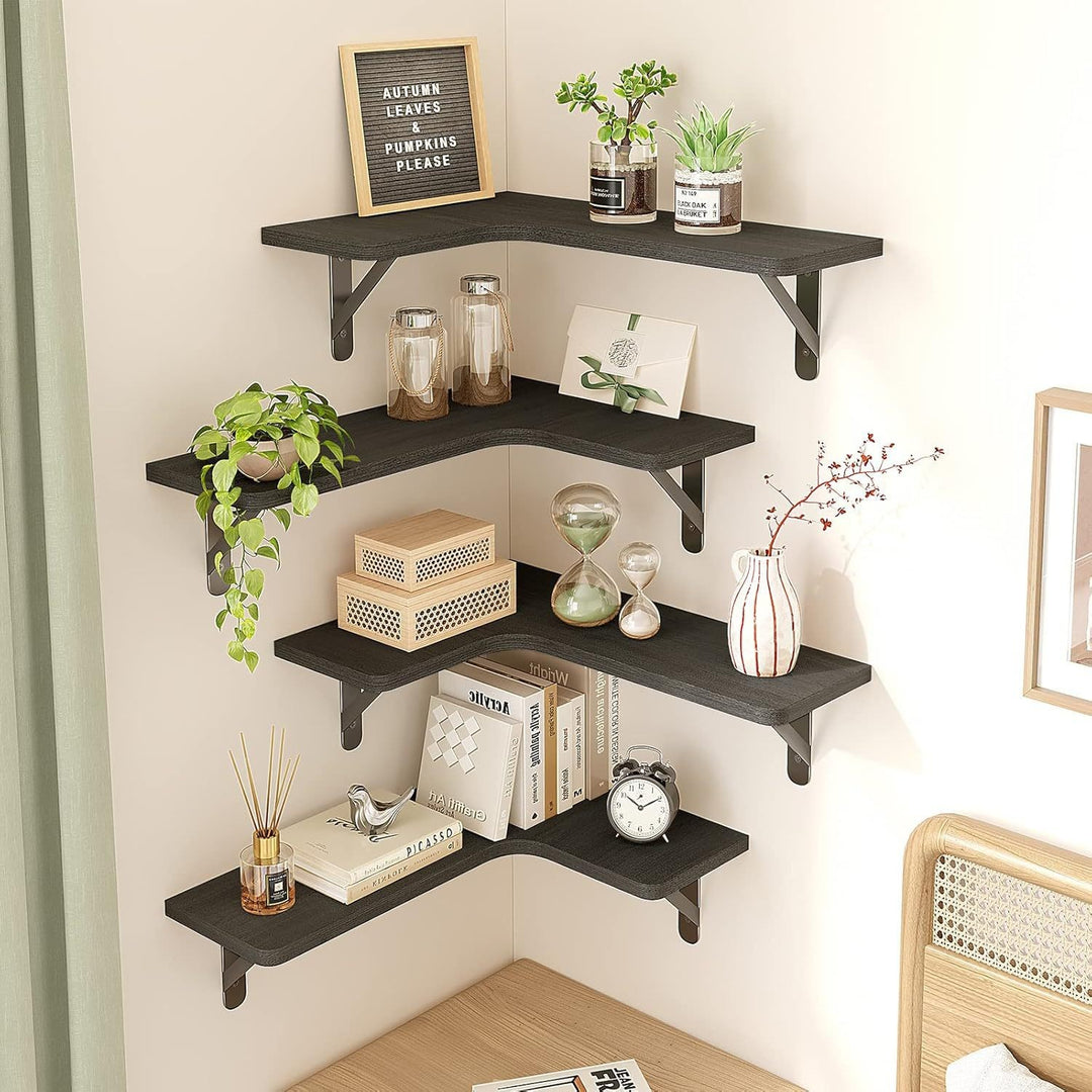 Wood and metal wall shelf, L-shape