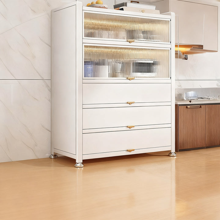 Kitchen stand shelf with glass doors, multi-tiered