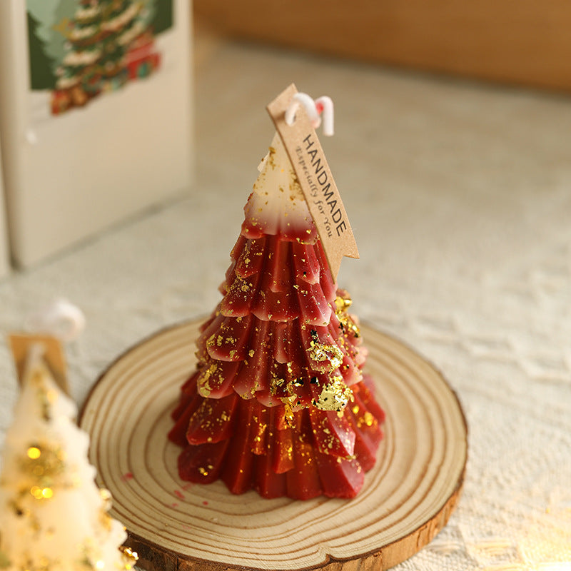 Scented candle Christmas tree made of soy wax with gold leaf