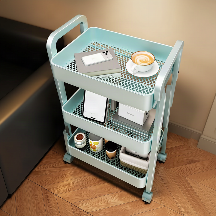 Kitchen cart with wheels, 3-tier, steel frame