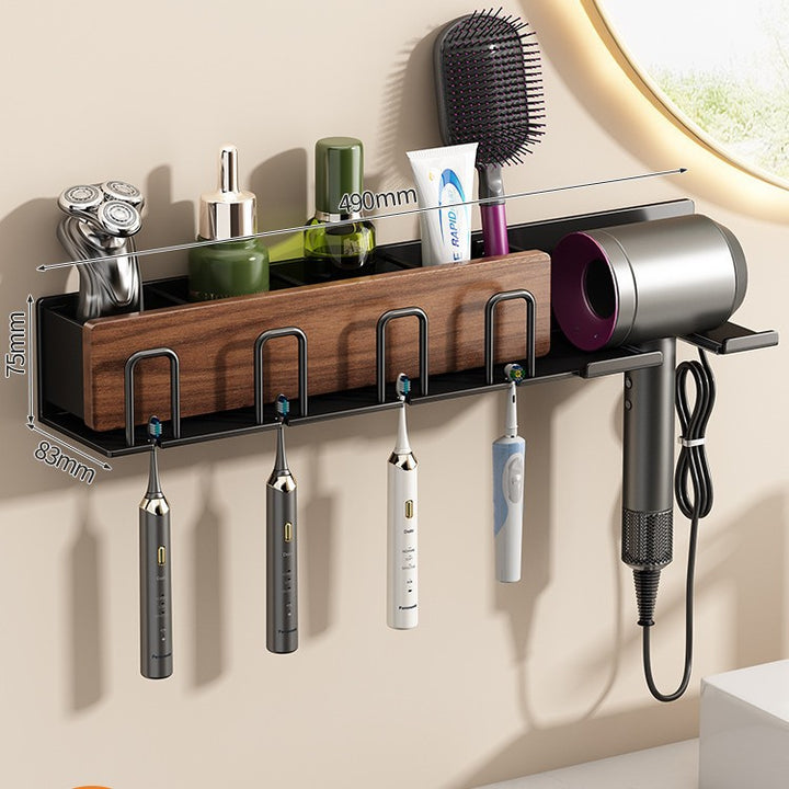 Toothbrush holder with hairdryer holder, wall-mounted