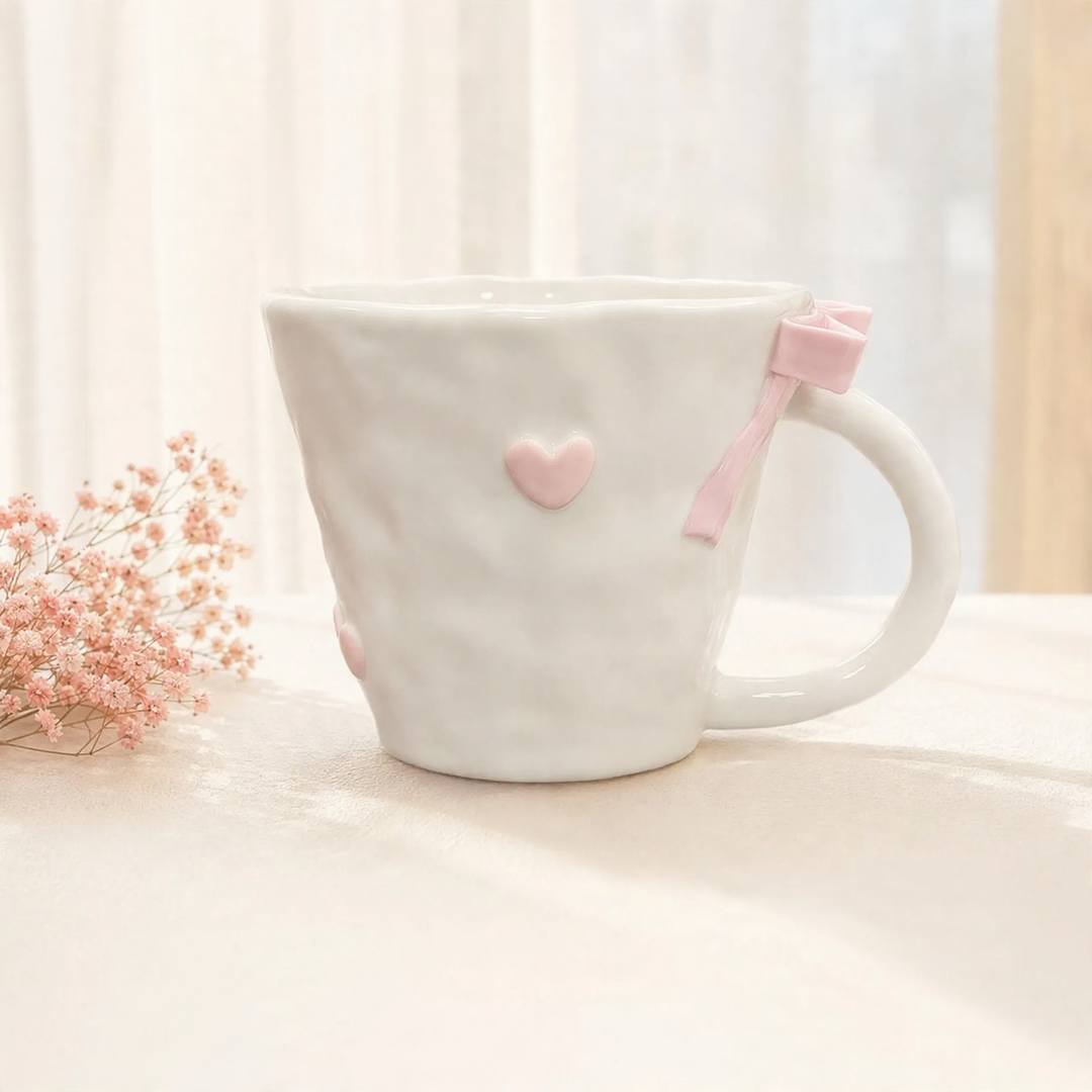 Ceramic coffee mug with bow, 350 ml