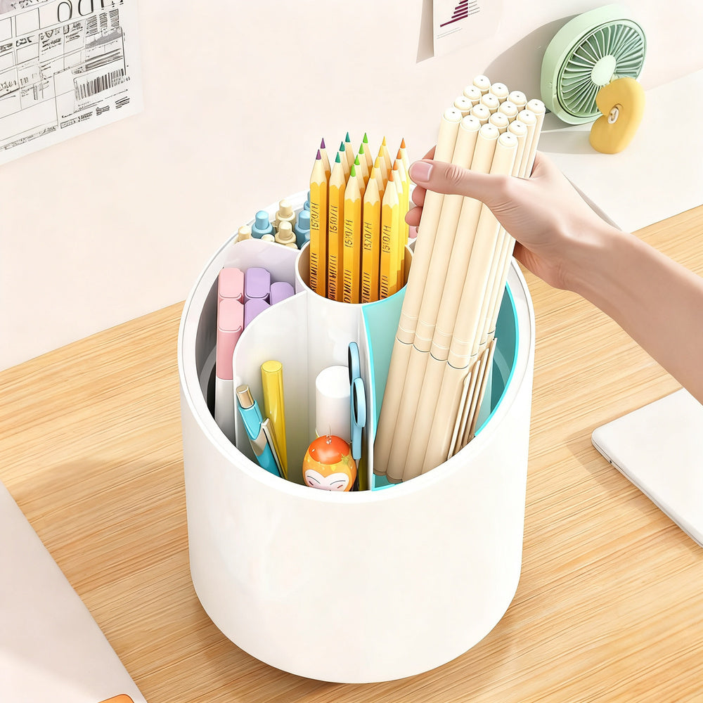 Rotatable pencil holder with compartments