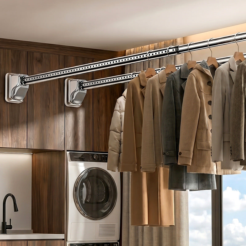 Extendable laundry rack made of stainless steel, no drilling required