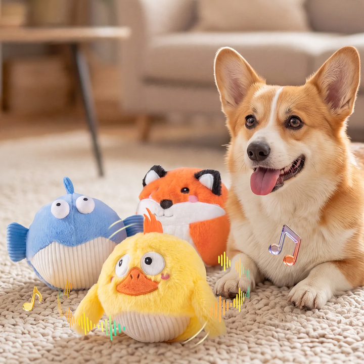 Springing plush play ball with sound for dogs