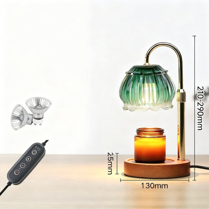 Wax melting lamp with wooden base