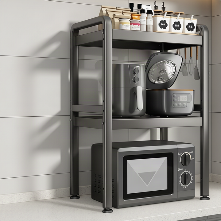 Expandable kitchen cart, steel frame, 2–3-layer