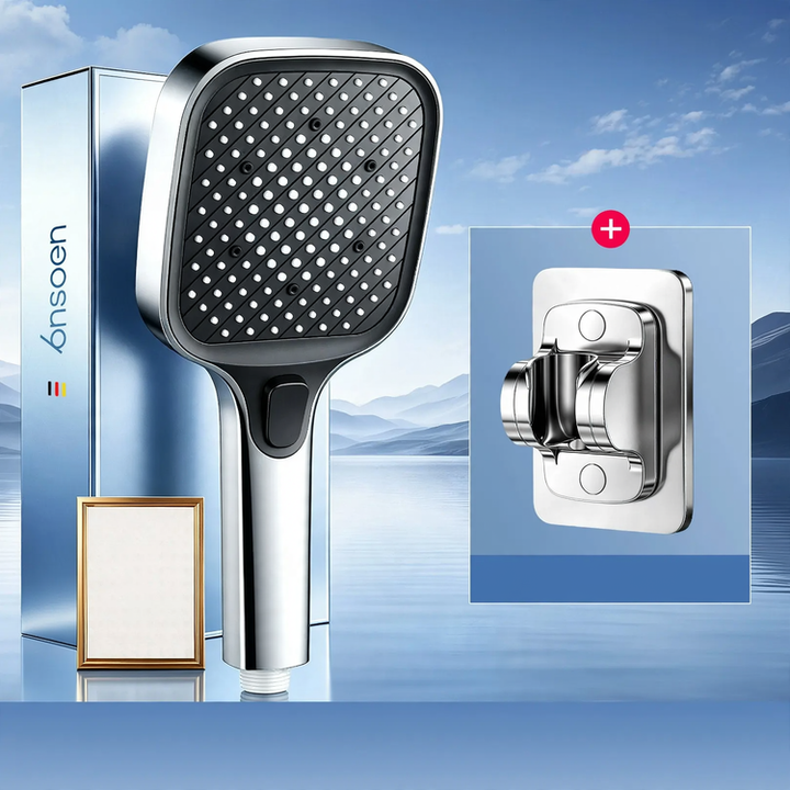 Square rain shower head with pressure boost, ABS, 3 functions