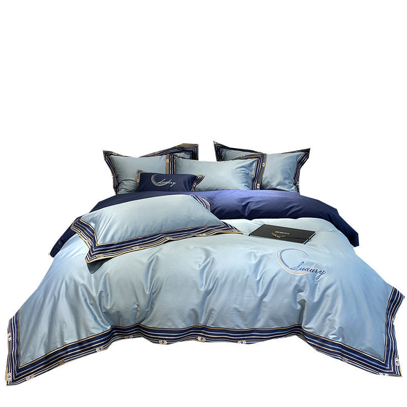 Long-staple cotton bedding, 4-piece, embroidered