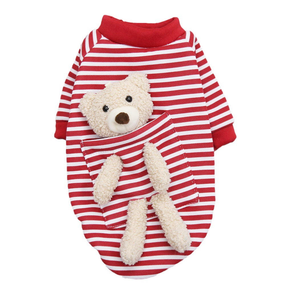 Fleece pullover for small dogs and cats with striped pattern