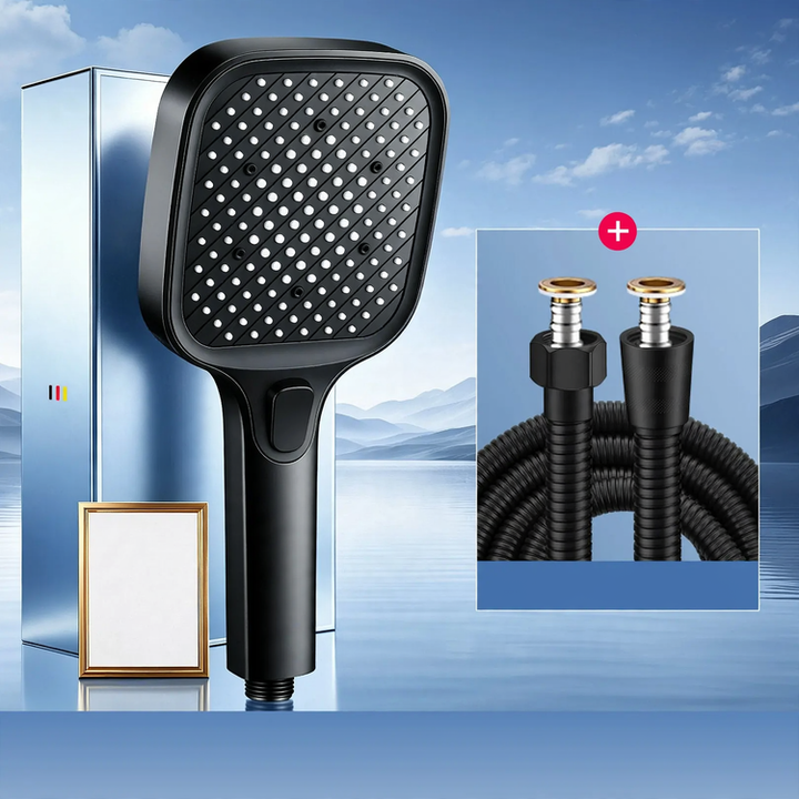 Square rain shower head with pressure boost, ABS, 3 functions