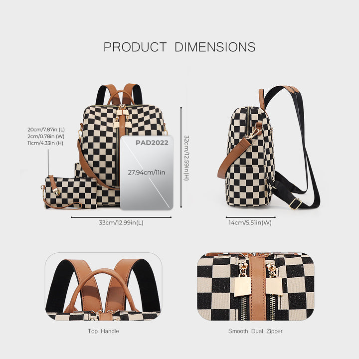 Women's Backpack, Canvas, Checkerboard Pattern